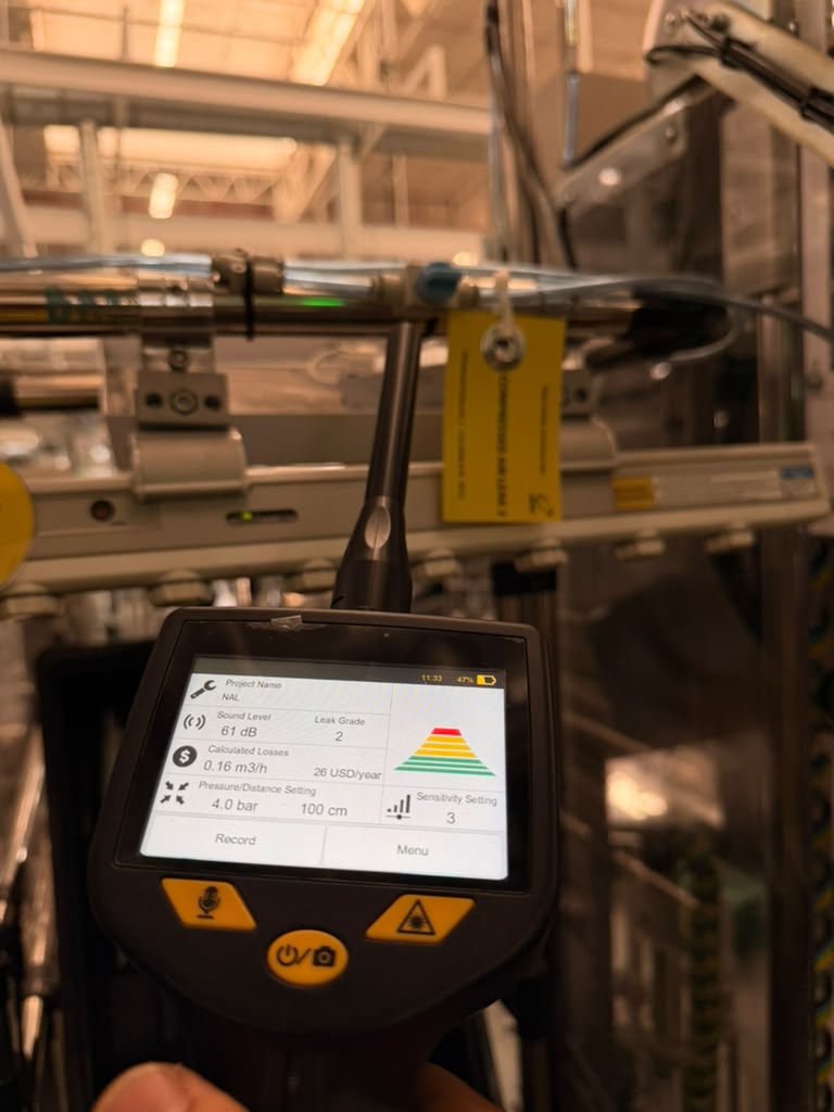 Compressed air leak tag identified with SUTO S531 at automotive plant